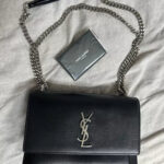 YSL Saint Laurent Sunset Shoulder Bag Medium Black Leather💜🍇