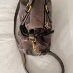 Authentic Grey Looks A Bit Purple In Person Miu Miu Vitello Leather Bow Bag With Gold Hardware And Removable Strap🤎🌆 - Image 8